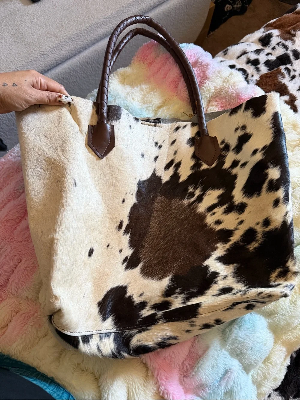 Leather Cow Hide Tote